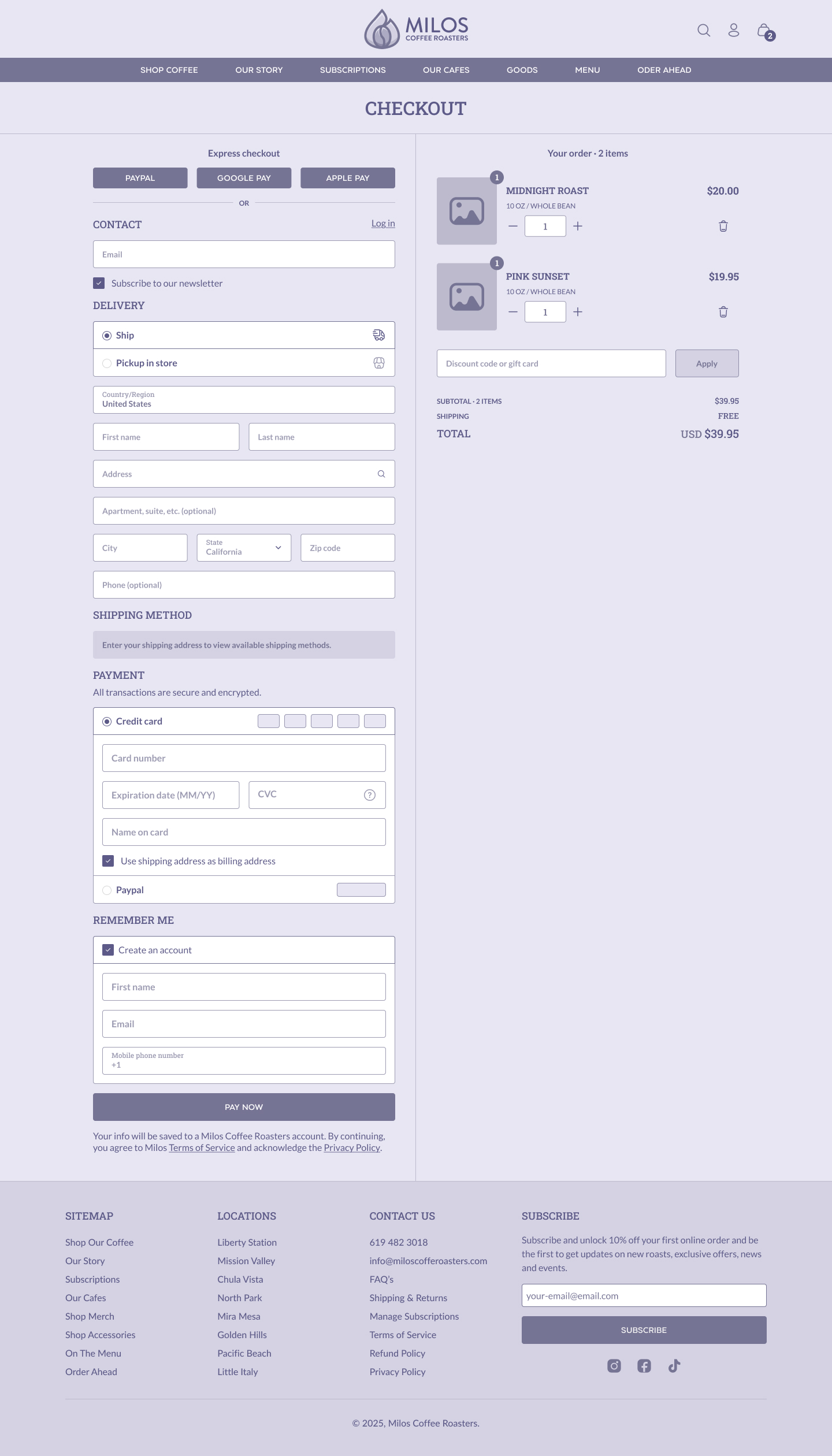 Milos Wireframe Checkout