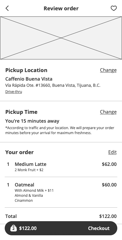 Caffenio Wireframe Checkout