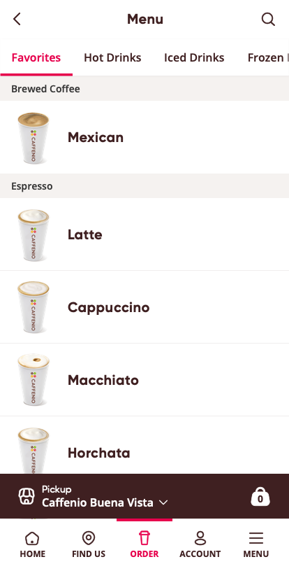 Caffenio Final Design Products Menu