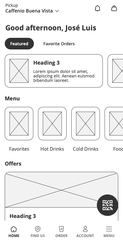 Caffenio Wireframe Homepage
