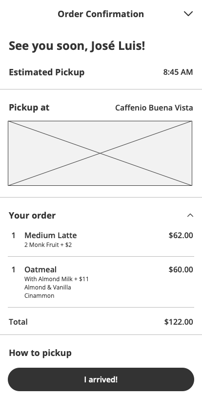 Caffenio Wireframe Order Confirmation